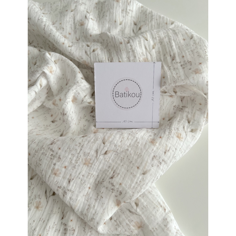 Double gaze de coton imprimé gypsophile naturel Qualité Oeko-tex - 7