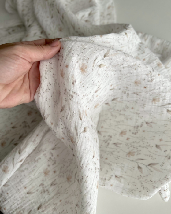 Double gaze de coton imprimé gypsophile naturel Qualité Oeko-tex - 9