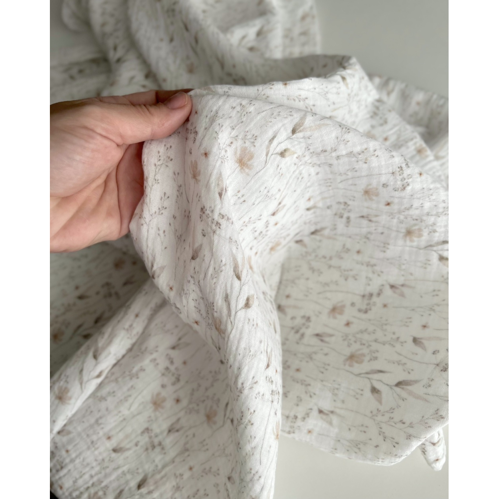 Double gaze de coton imprimé gypsophile naturel Qualité Oeko-tex - 9