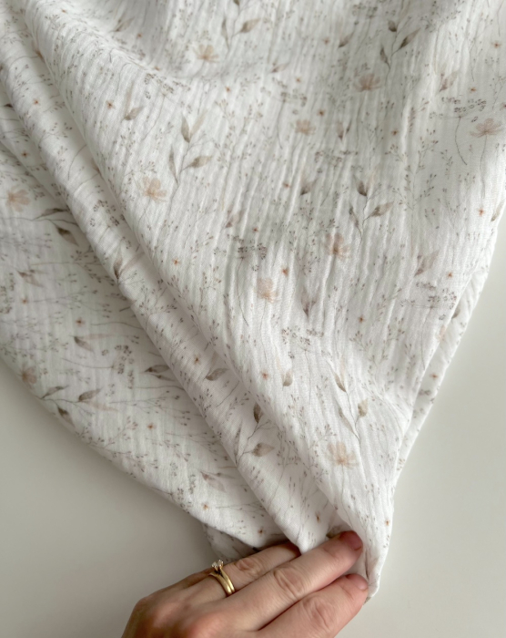 Double gaze de coton imprimé gypsophile naturel Qualité Oeko-tex - 10