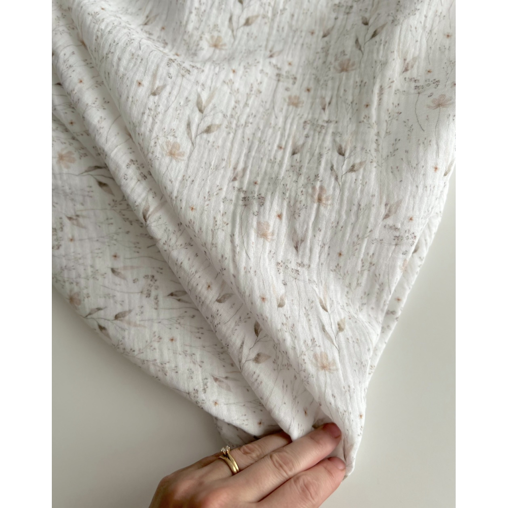Double gaze de coton imprimé gypsophile naturel Qualité Oeko-tex - 10