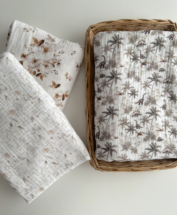 Double gaze de coton imprimé gypsophile naturel Qualité Oeko-tex - 11