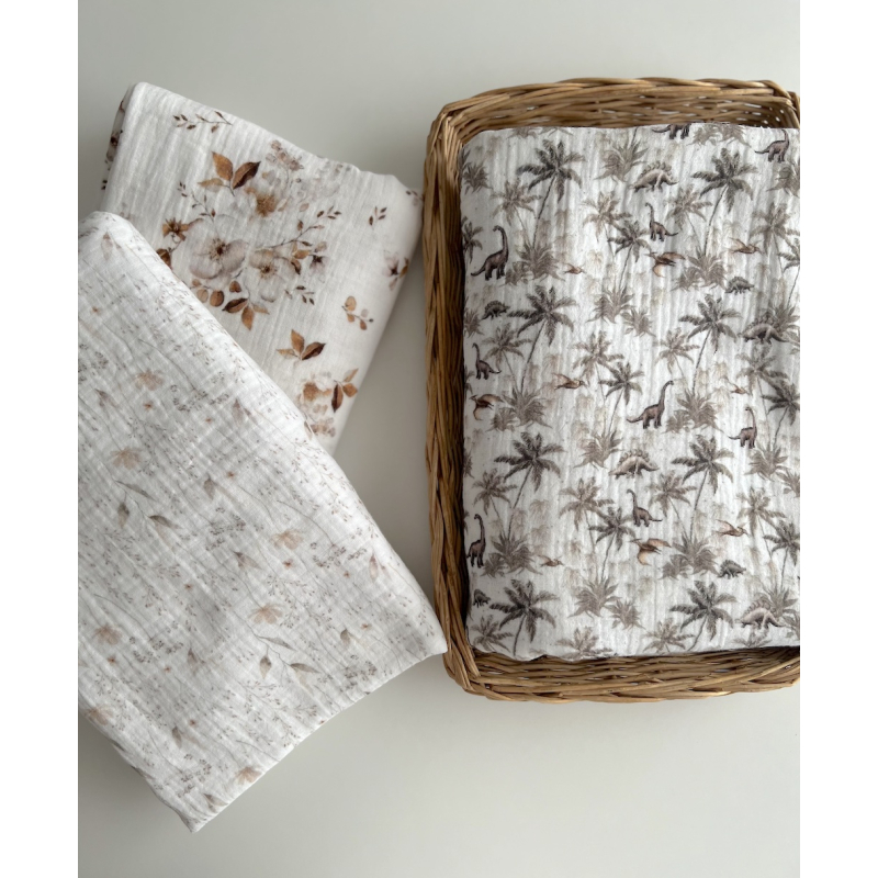 Double gaze de coton imprimé gypsophile naturel Qualité Oeko-tex - 11