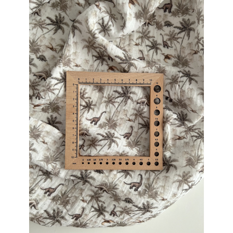 Dino - Double gaze de coton imprimé dinosaures taupe / kaki Qualité Oeko-tex - 7