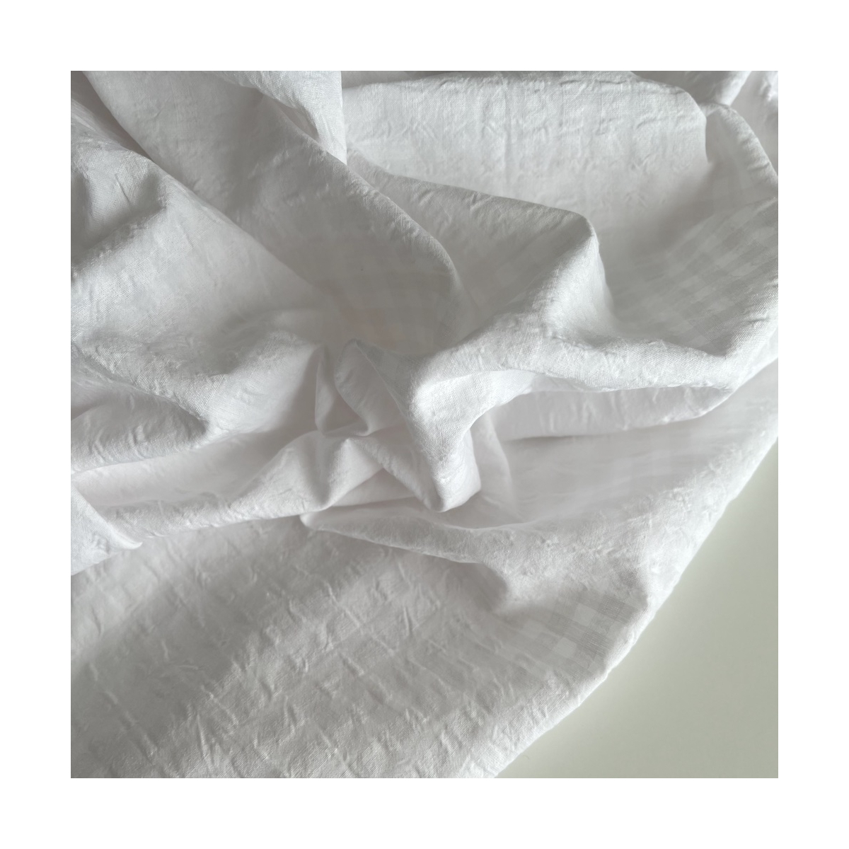 Seersucker / Coton gaufré vichy 6mm blanc / blanc Batikou - 1