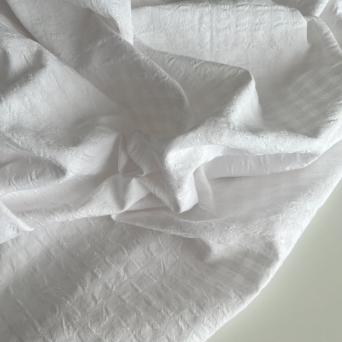Seersucker / Coton gaufré vichy 6mm blanc / blanc Batikou - 1