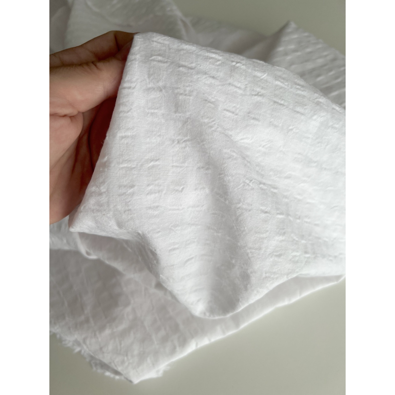 Seersucker / Coton gaufré vichy 6mm blanc / blanc Batikou - 2