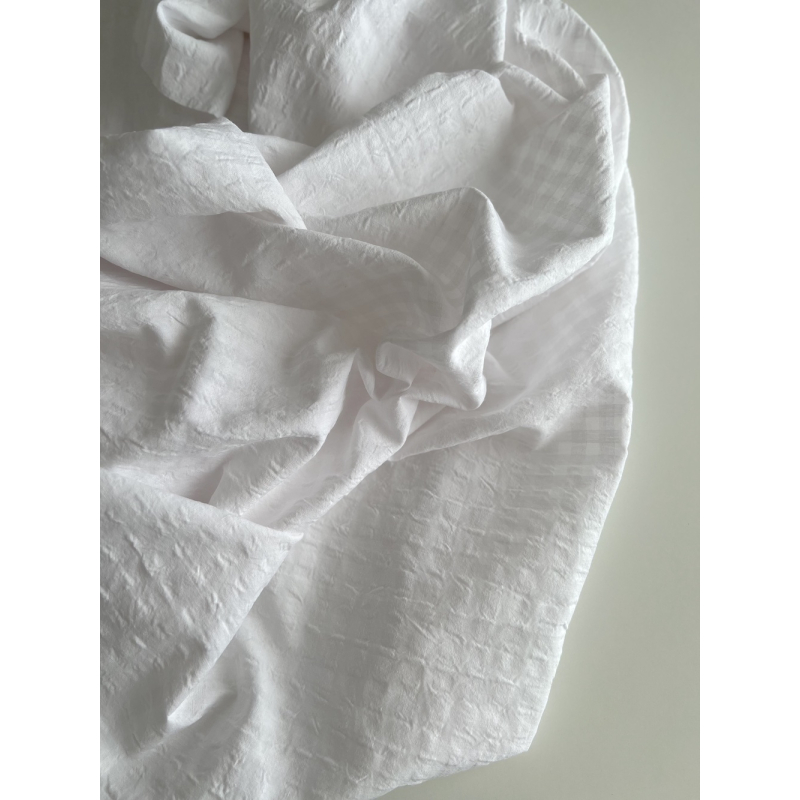 Seersucker / Coton gaufré vichy 6mm blanc / blanc Batikou - 6