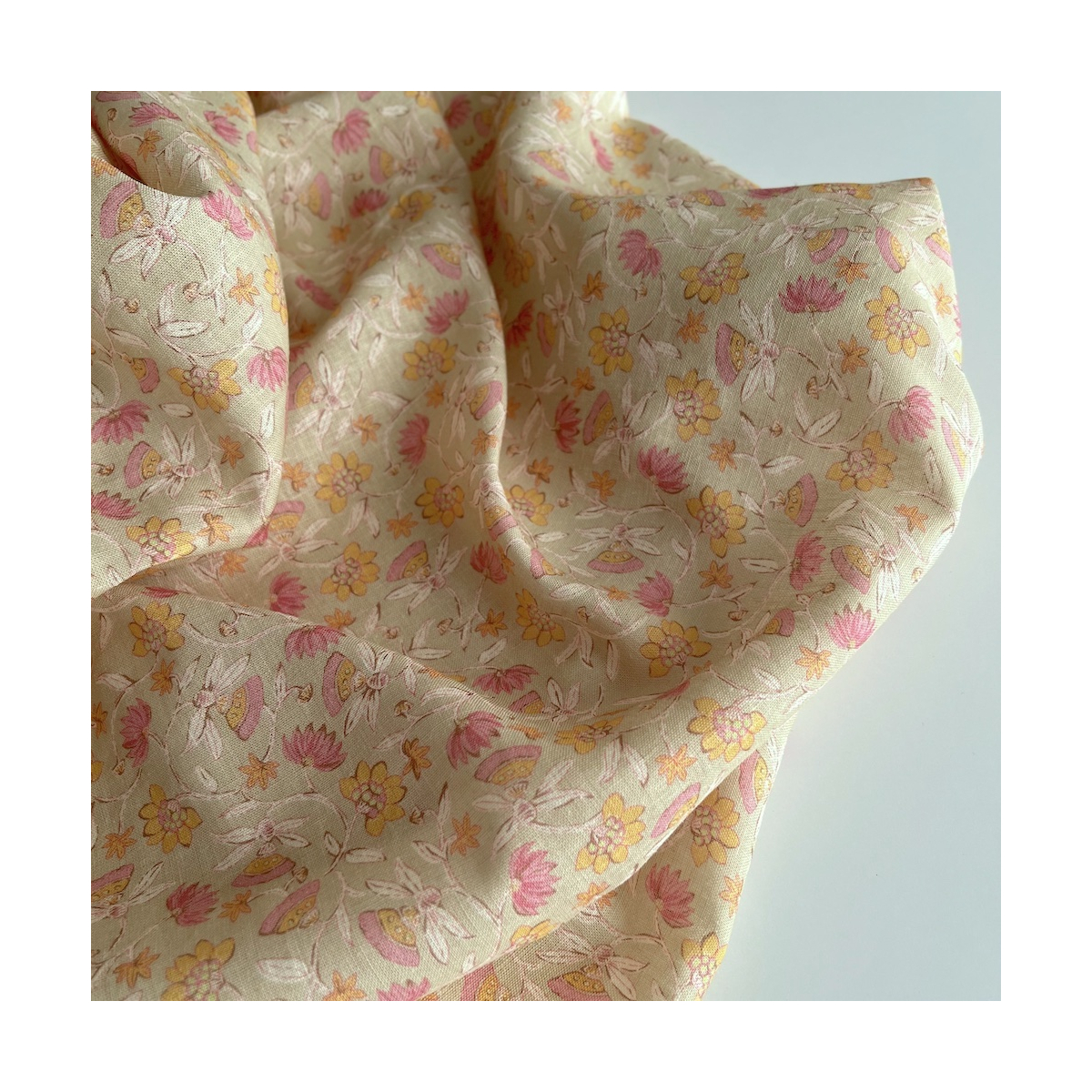 India - Tissu lin viscose à motifs coloris beige Qualité Oeko-tex - 1