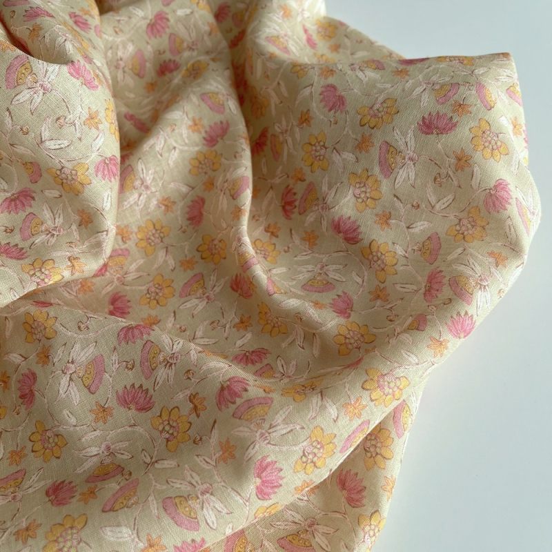 India - Tissu lin viscose à motifs coloris beige