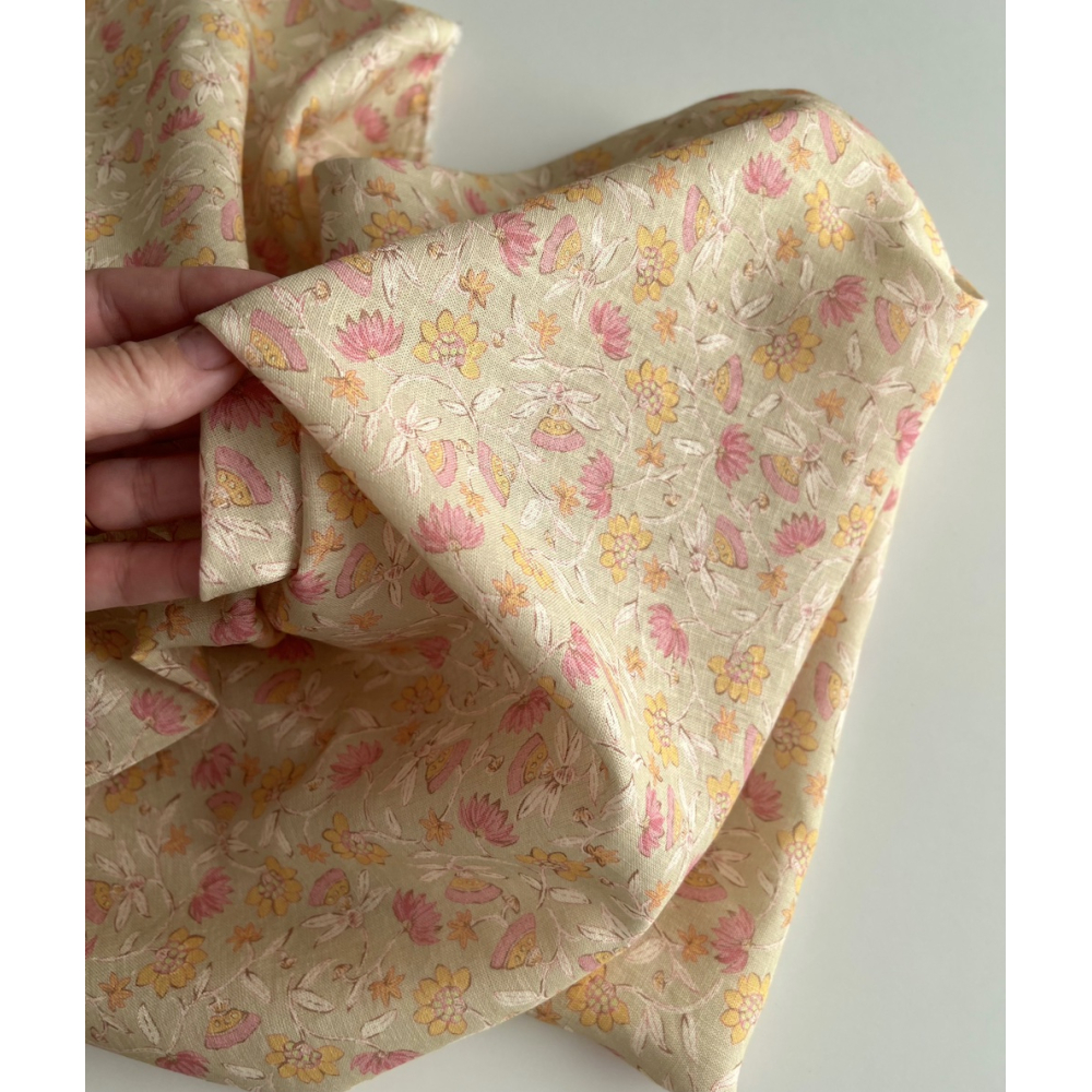 India - Tissu lin viscose à motifs coloris beige Qualité Oeko-tex - 2