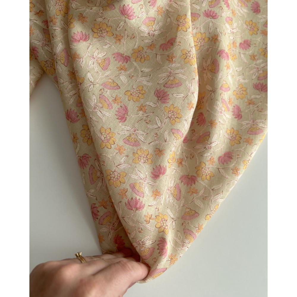 India - Tissu lin viscose à motifs coloris beige Qualité Oeko-tex - 3