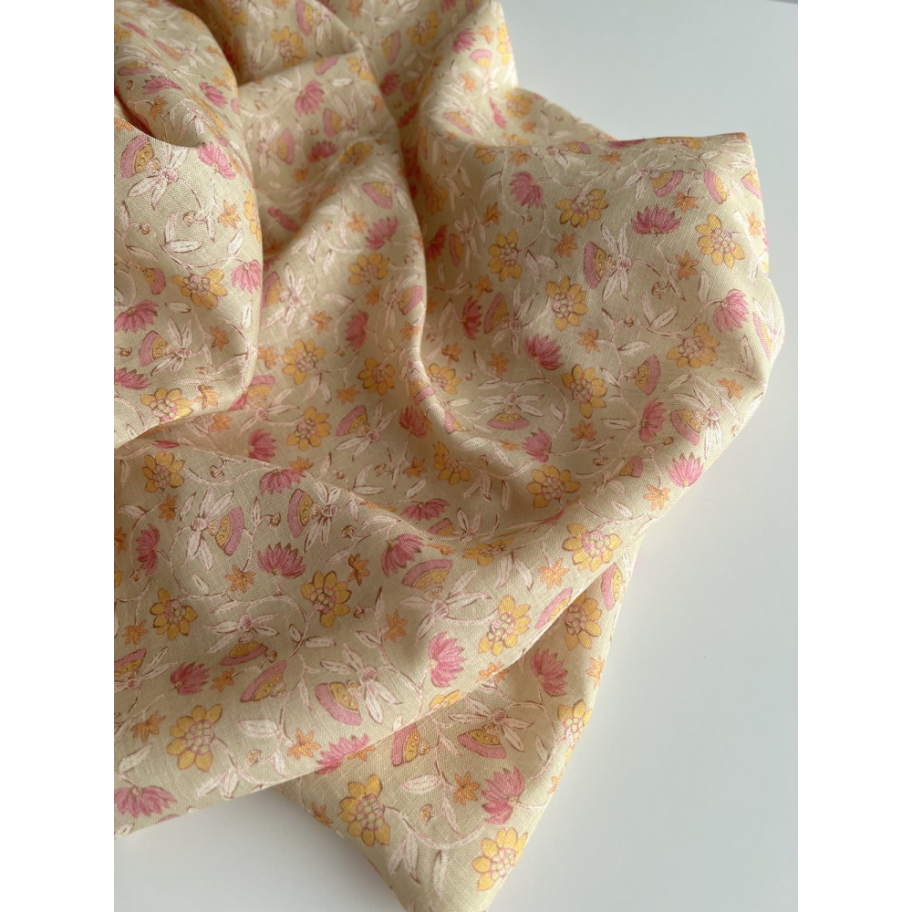 India - Tissu lin viscose à motifs coloris beige Qualité Oeko-tex - 4