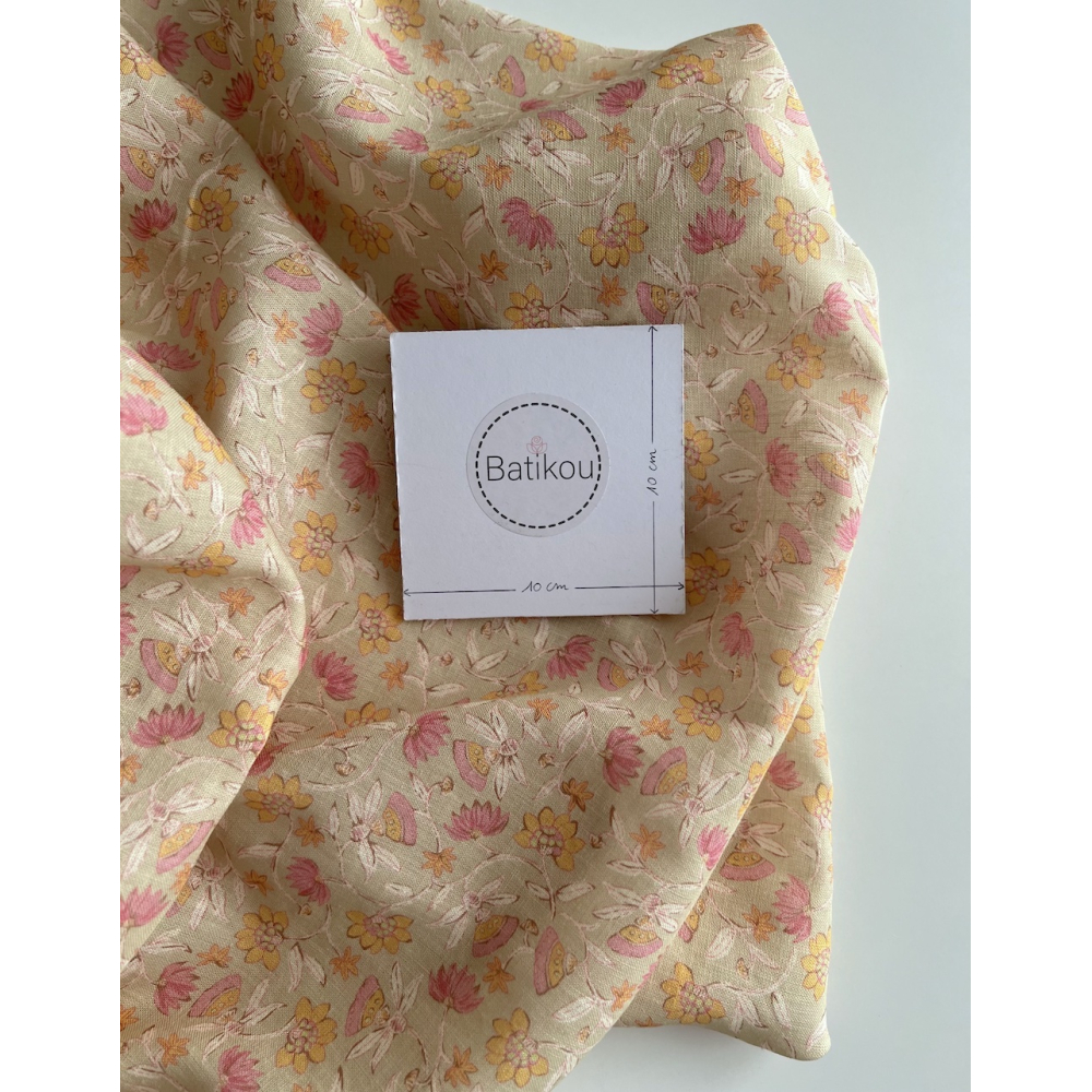 India - Tissu lin viscose à motifs coloris beige Qualité Oeko-tex - 5