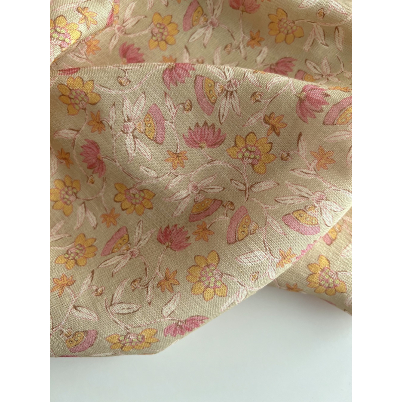 India - Tissu lin viscose à motifs coloris beige Qualité Oeko-tex - 7