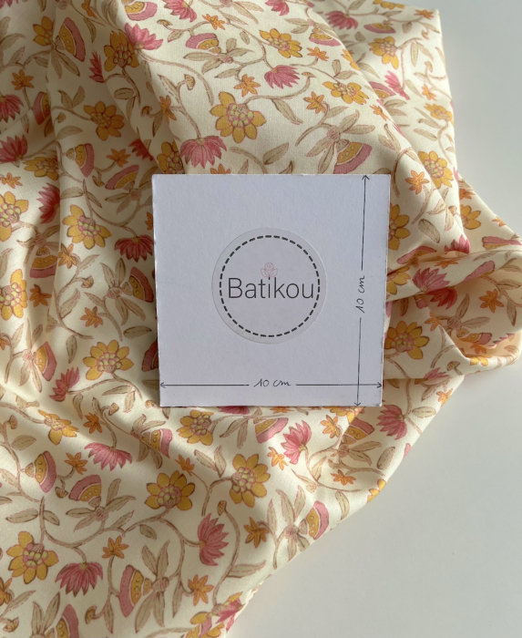 India - Popeline de coton BIO imprimé fleurs indiennes fond écru Tissus issus de l'agriculture biologique  - 4