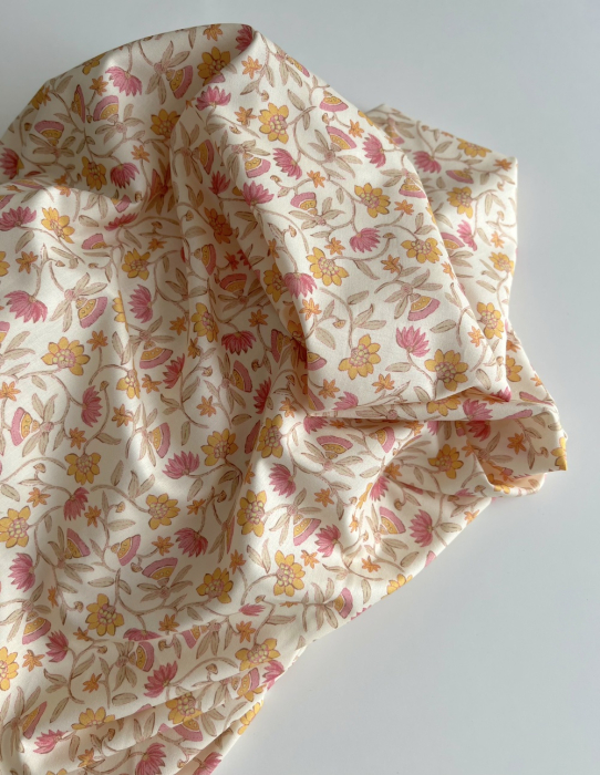 India - Popeline de coton BIO imprimé fleurs indiennes fond écru Tissus issus de l'agriculture biologique  - 5