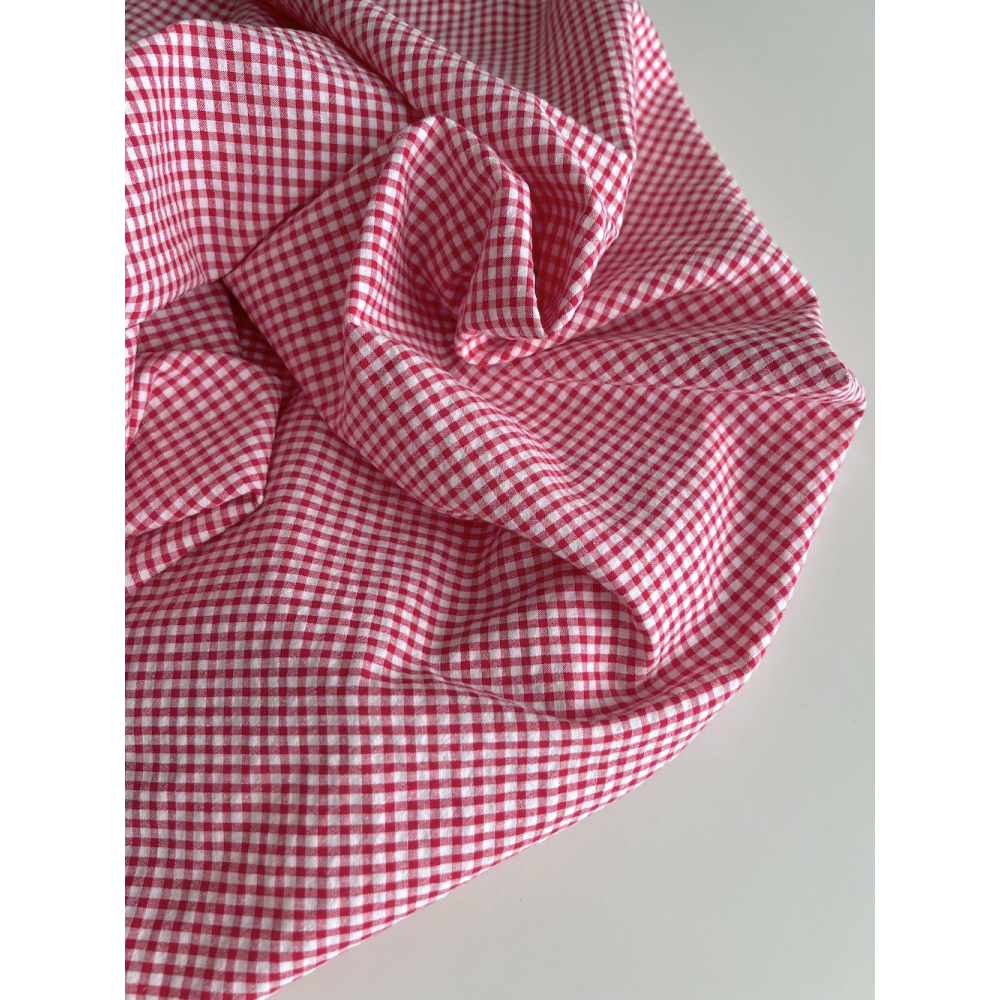 Seersucker / Coton gaufré vichy mini 3mm framboise / blanc Batikou - 3