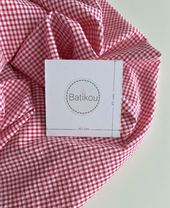 Seersucker / Coton gaufré vichy mini 3mm framboise / blanc Batikou - 4