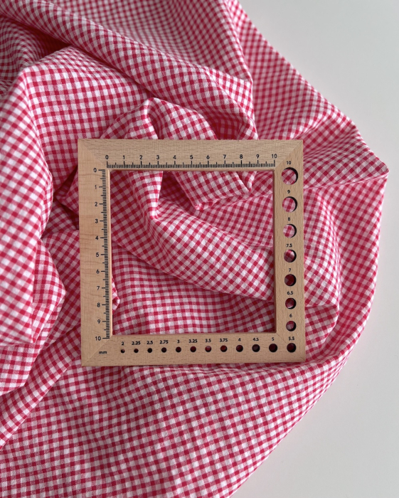 Seersucker / Coton gaufré vichy mini 3mm framboise / blanc Batikou - 5