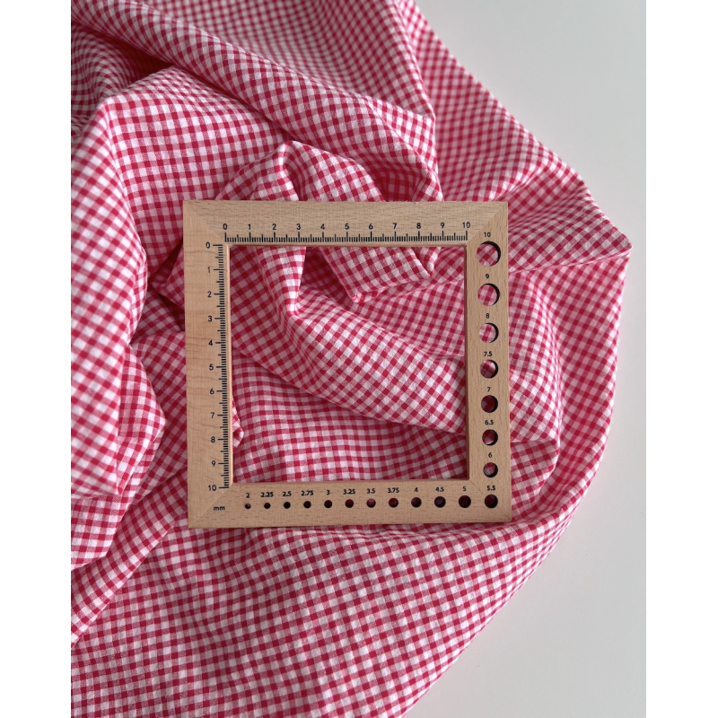Seersucker / Coton gaufré vichy mini 3mm framboise / blanc Batikou - 5