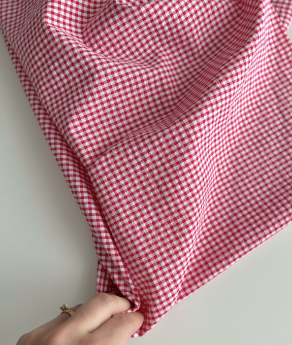 Seersucker / Coton gaufré vichy mini 3mm framboise / blanc Batikou - 6