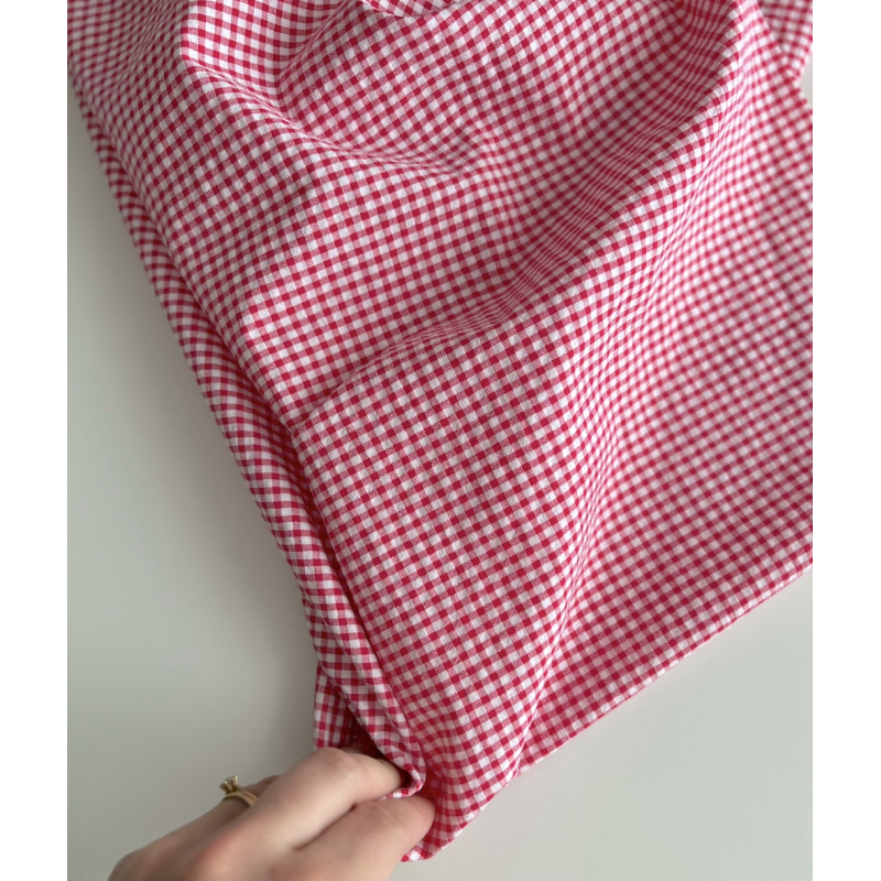 Seersucker / Coton gaufré vichy mini 3mm framboise / blanc Batikou - 6