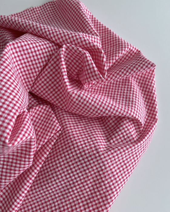 Seersucker / Coton gaufré vichy mini 3mm framboise / blanc Batikou - 7