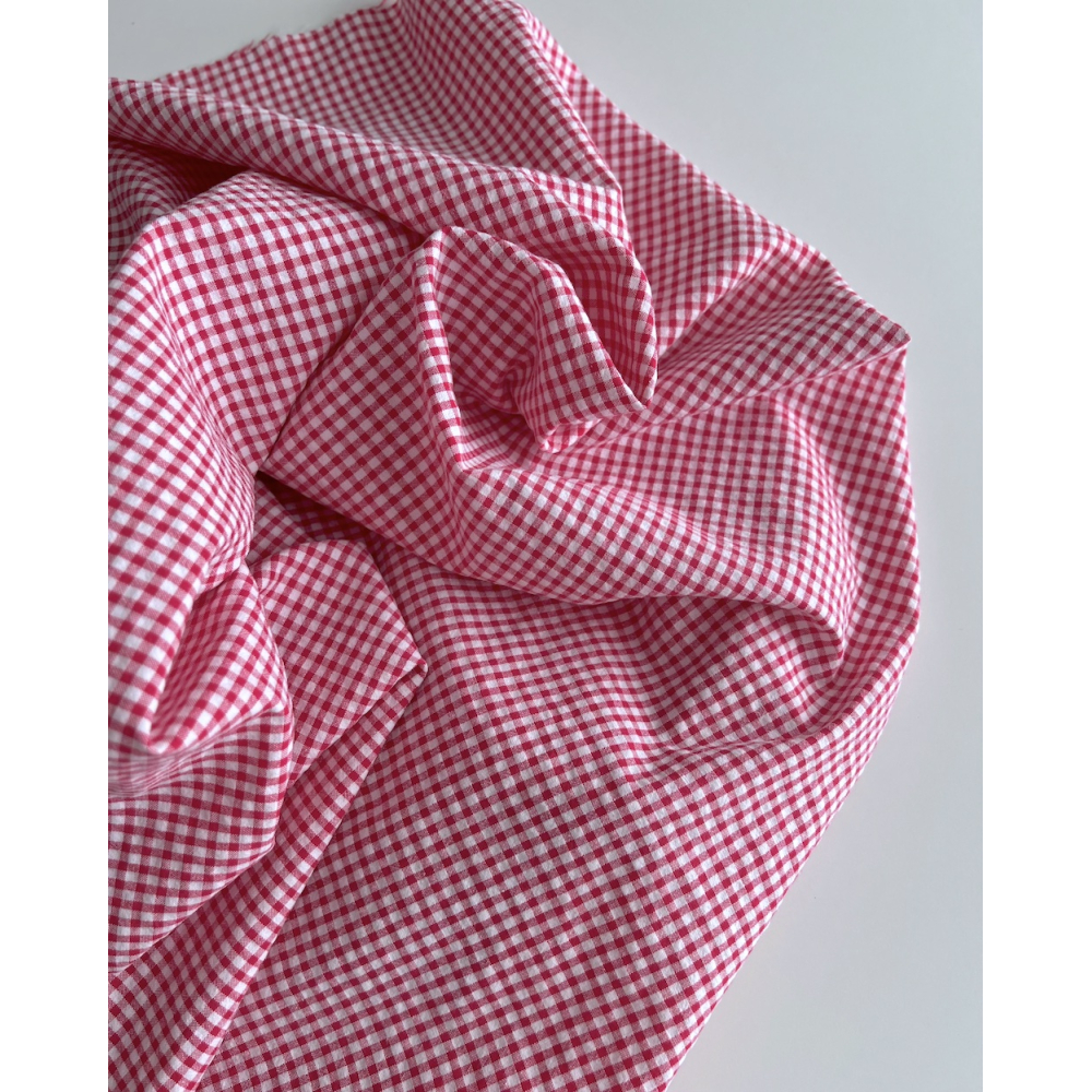 Seersucker / Coton gaufré vichy mini 3mm framboise / blanc Batikou - 7