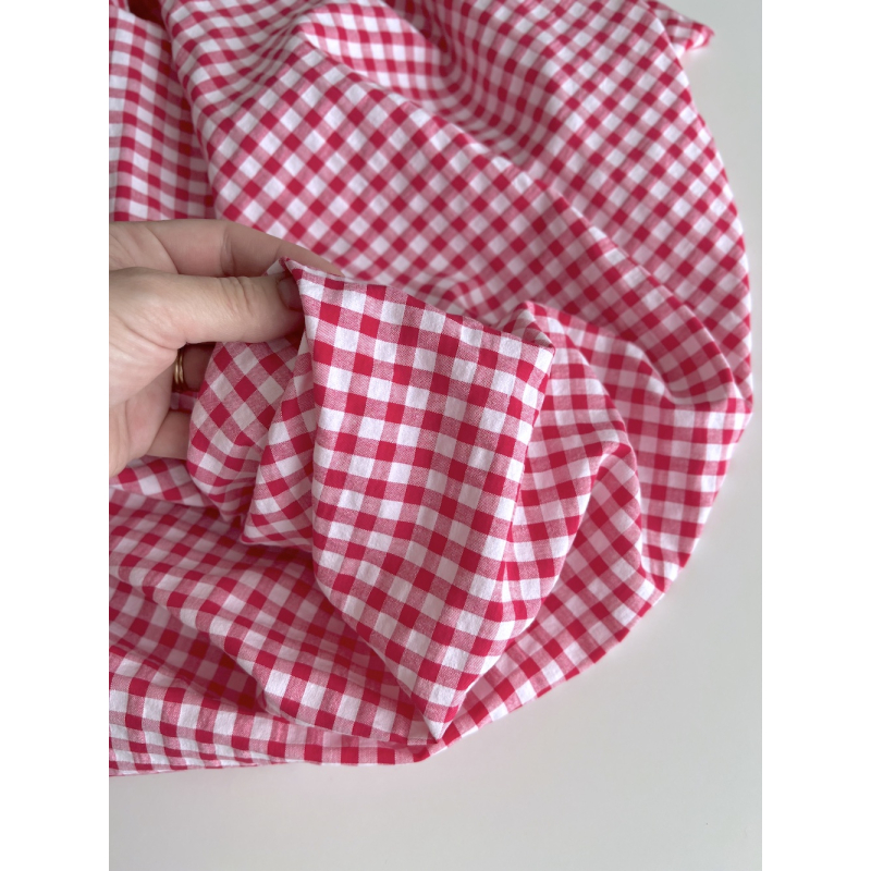 Seersucker / Coton gaufré vichy 6mm rose framboise / blanc Batikou - 2