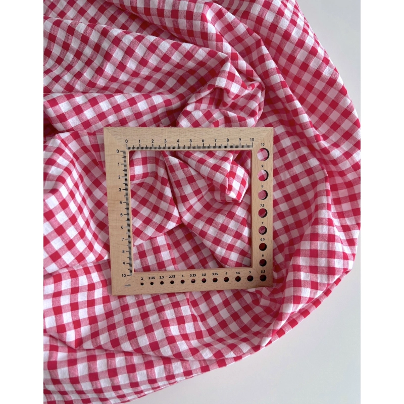 Seersucker / Coton gaufré vichy 6mm rose framboise / blanc Batikou - 4