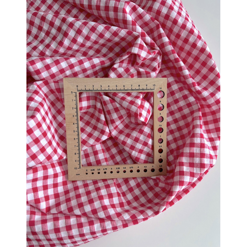 Seersucker / Coton gaufré vichy 6mm rose framboise / blanc Batikou - 4