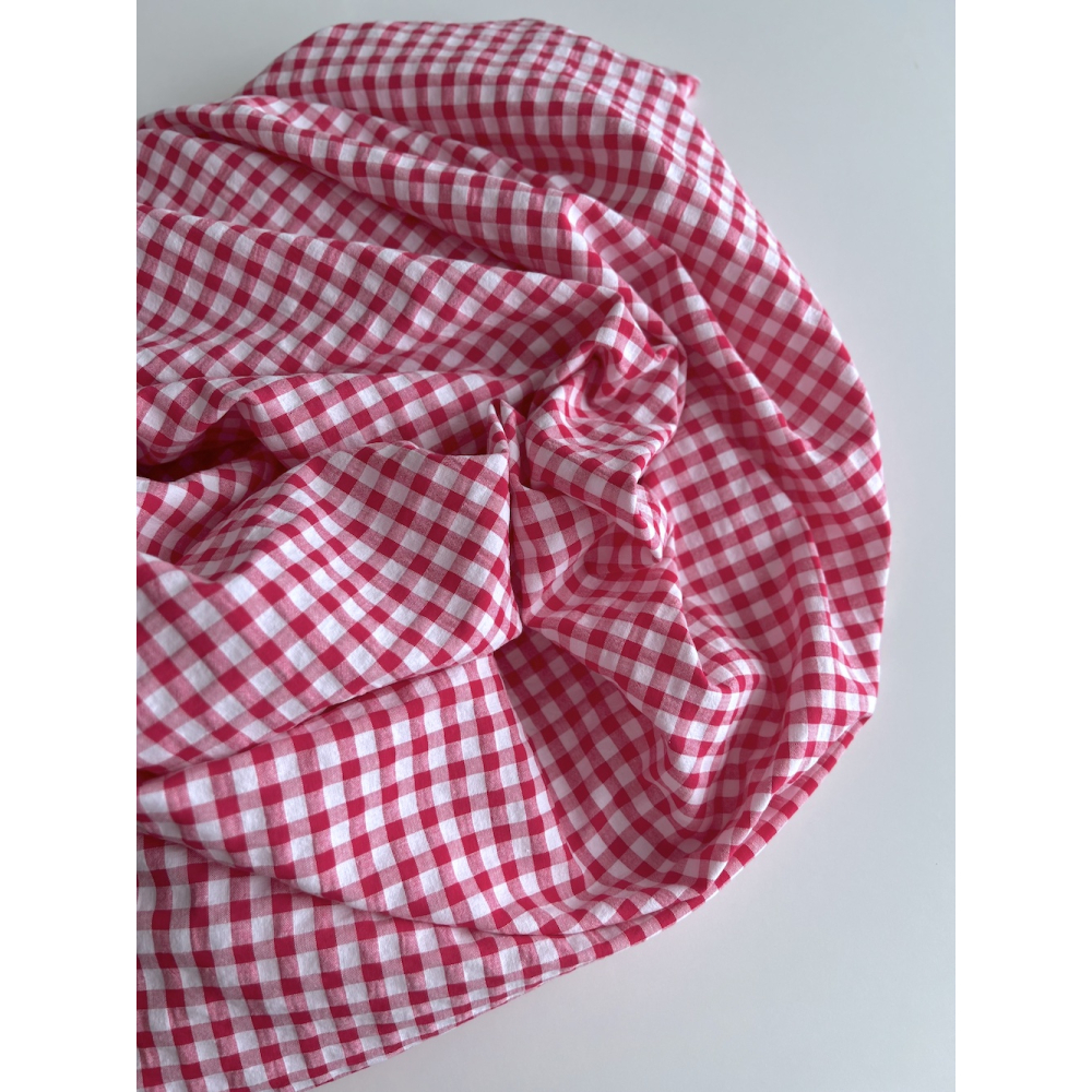 Seersucker / Coton gaufré vichy 6mm rose framboise / blanc Batikou - 6