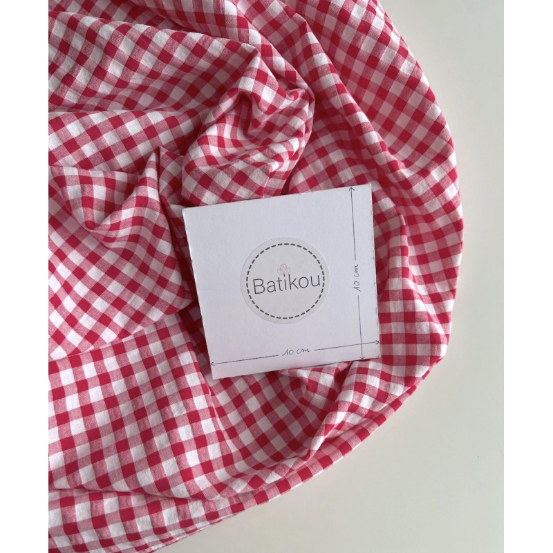 Seersucker / Coton gaufré vichy 6mm rose framboise / blanc Batikou - 7
