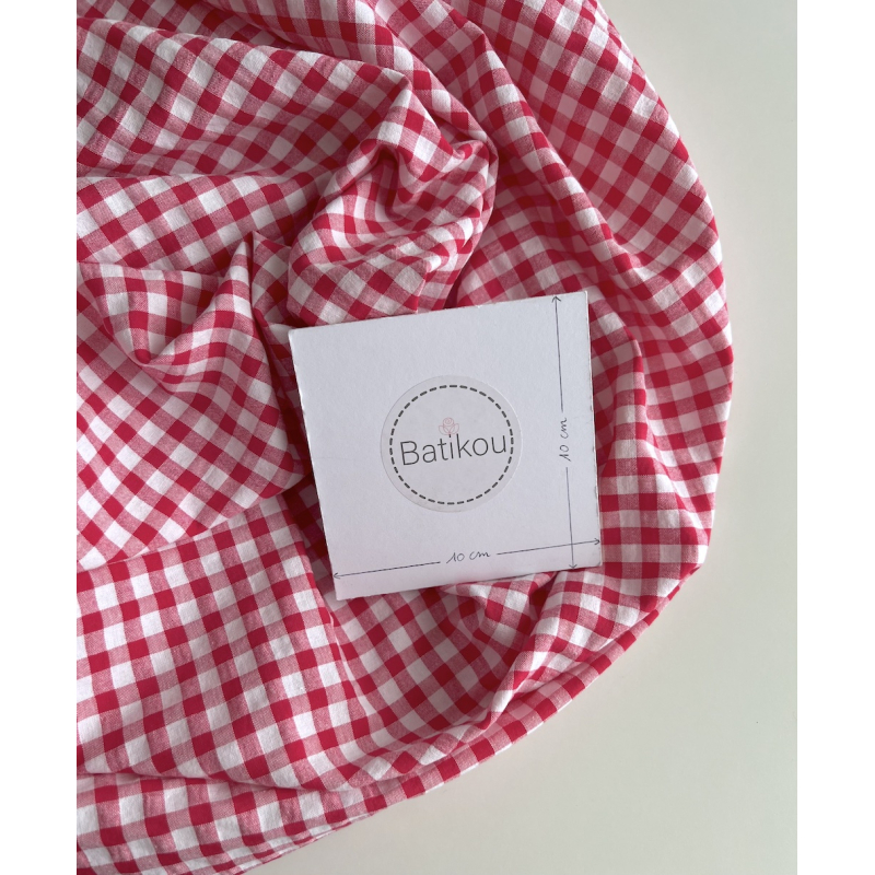 Seersucker / Coton gaufré vichy 6mm rose framboise / blanc Batikou - 7