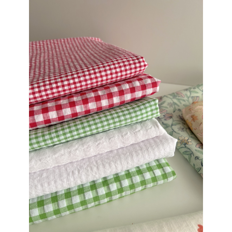 Seersucker / Coton gaufré vichy 6mm rose framboise / blanc Batikou - 8