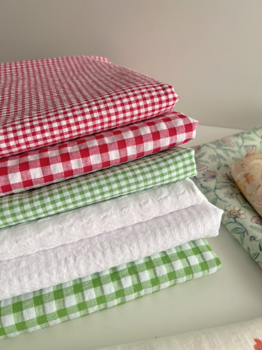 Seersucker / Coton gaufré vichy 6mm vert lime / blanc Batikou - 2