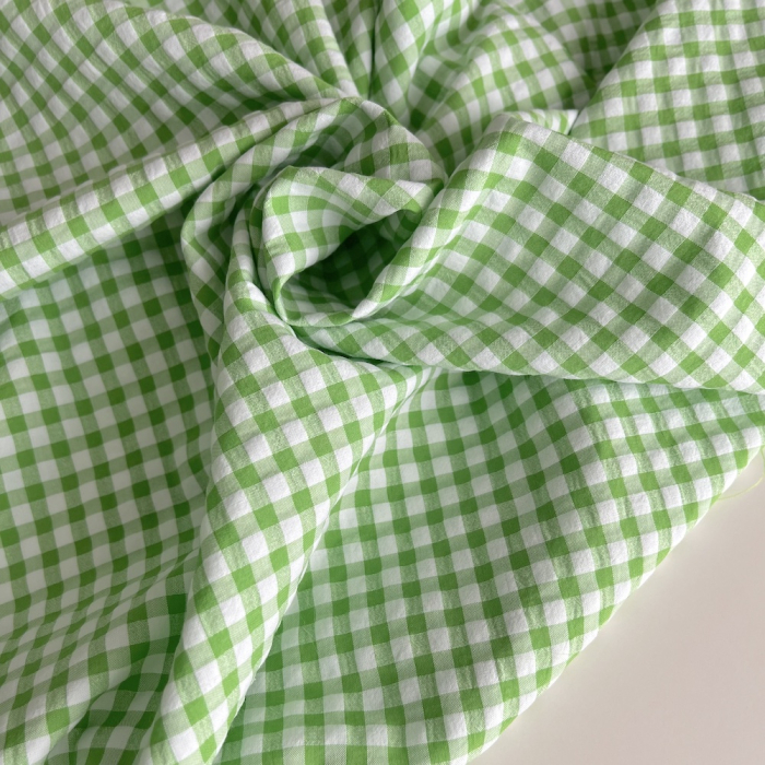 Seersucker / Coton gaufré vichy 6mm vert lime / blanc Batikou - 1