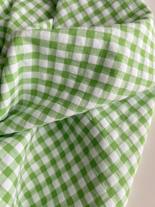 Seersucker / Coton gaufré vichy 6mm vert lime / blanc Batikou - 4