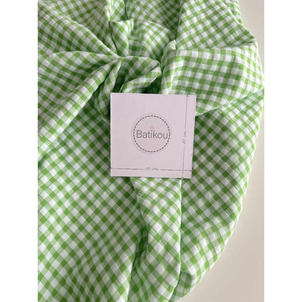 Seersucker / Coton gaufré vichy 6mm vert lime / blanc Batikou - 5