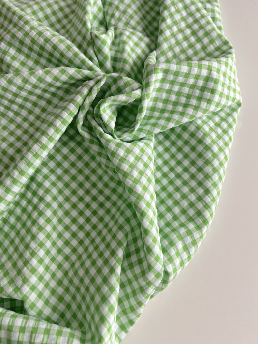 Seersucker / Coton gaufré vichy 6mm vert lime / blanc Batikou - 6