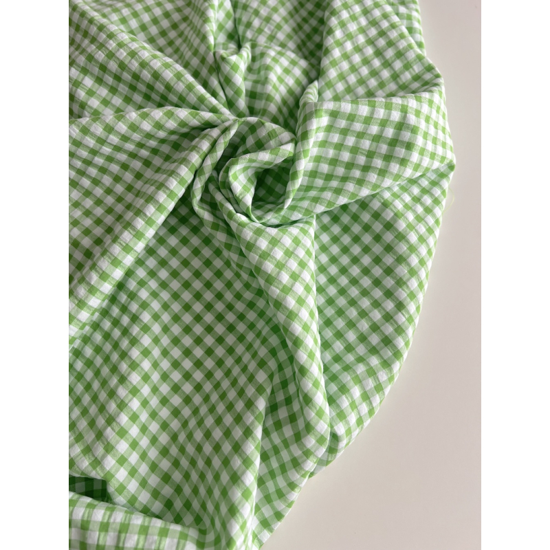 Seersucker / Coton gaufré vichy 6mm vert lime / blanc Batikou - 6