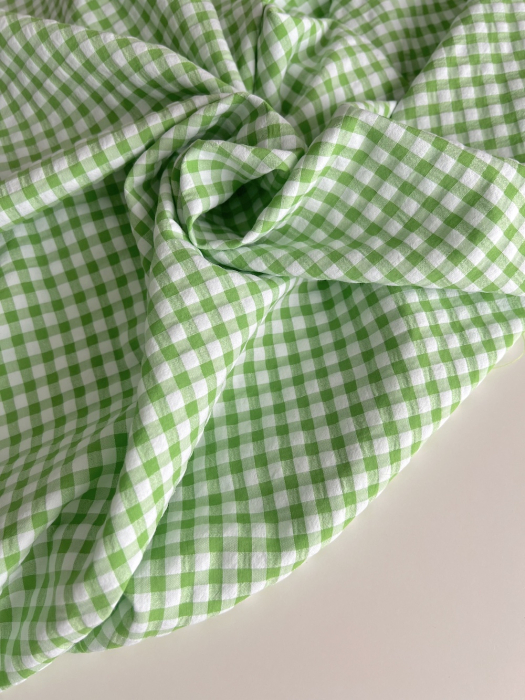 Seersucker / Coton gaufré vichy 6mm vert lime / blanc Batikou - 7