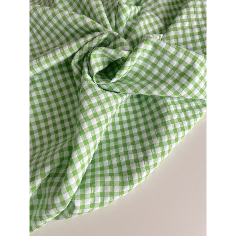 Seersucker / Coton gaufré vichy 6mm vert lime / blanc Batikou - 7