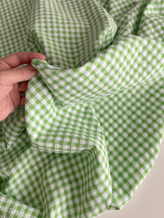 Seersucker / Coton gaufré vichy 6mm vert lime / blanc Batikou - 9