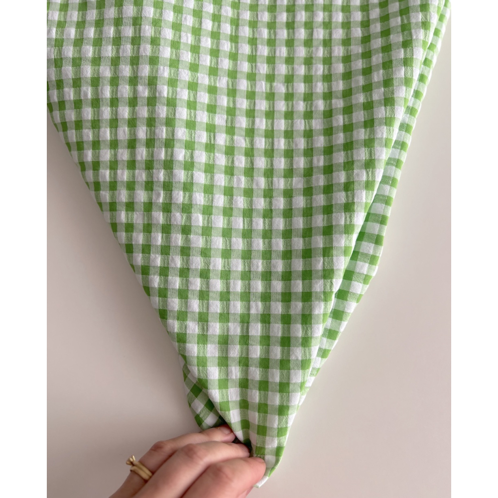 Seersucker / Coton gaufré vichy 6mm vert lime / blanc Batikou - 10