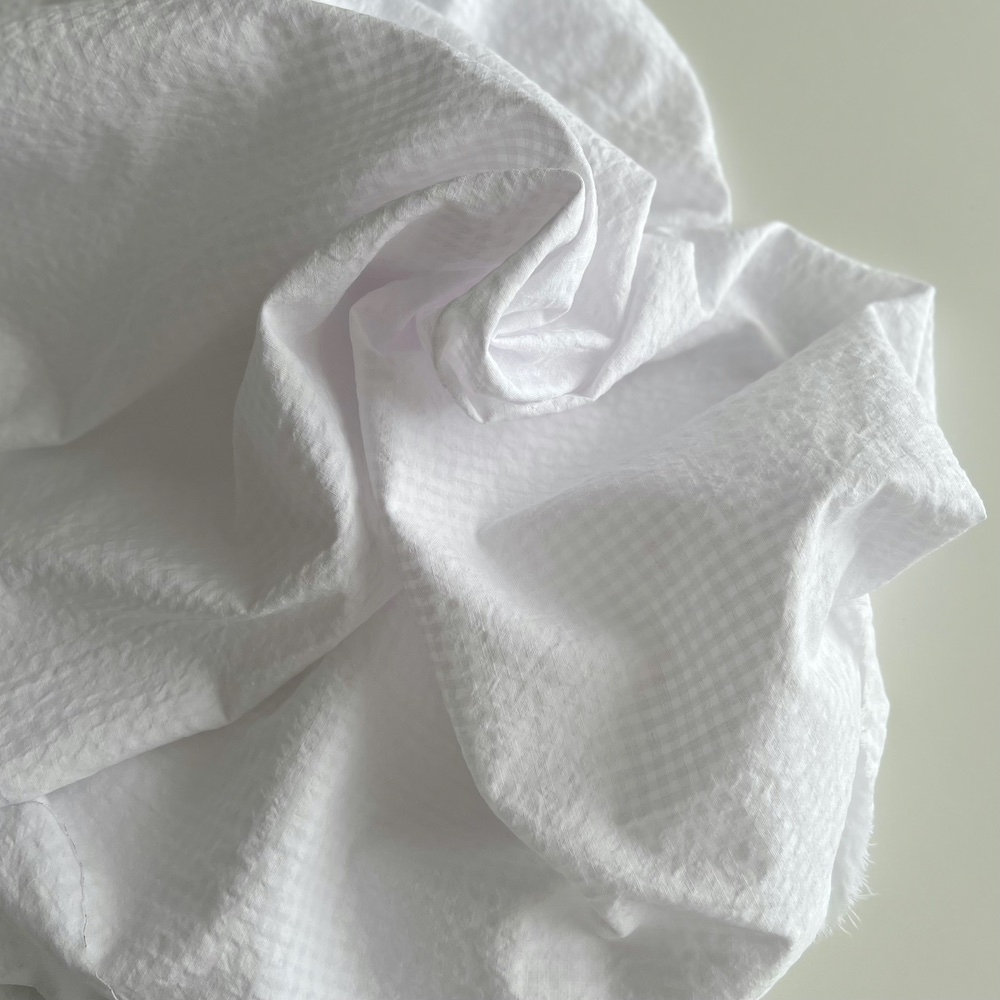 Seersucker / Coton gaufré vichy mini 3mm blanc / blanc Batikou - 1