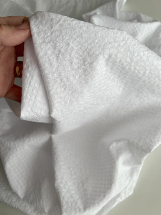 Seersucker / Coton gaufré vichy mini 3mm blanc / blanc Batikou - 2