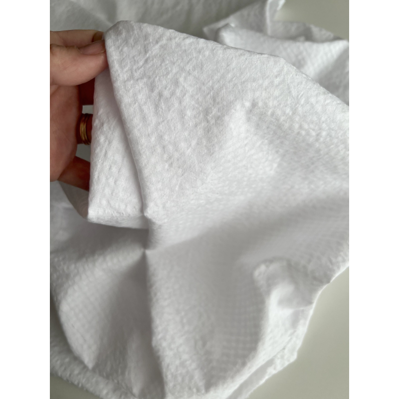 Seersucker / Coton gaufré vichy mini 3mm blanc / blanc Batikou - 2
