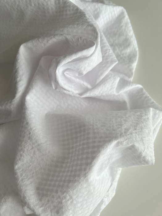 Seersucker / Coton gaufré vichy mini 3mm blanc / blanc Batikou - 6